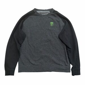 Monster Energy Drink Logo Crew Neck Mens Black Gray Raglan Sweatshirt size large